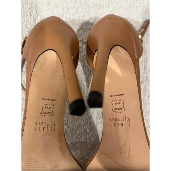 STUART WEITZMAN Size 7 Brown Cognac Whatastud Nudist Heels Sandals Shoes 7 - Picture 6 of 10